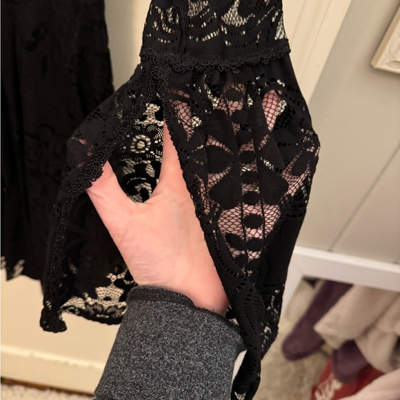 Free People 4 Dress Lace Black Lovers Festival Folk Short Bell Sleeve Bohemian - Picture 5 of 14